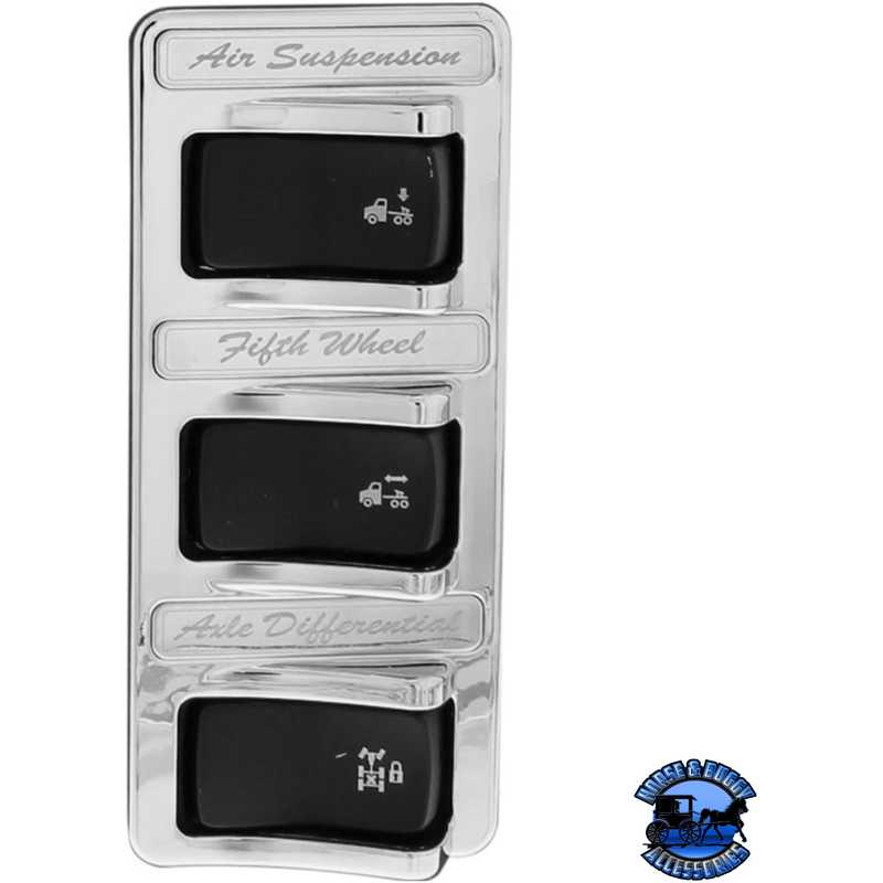 CHROME 3-ROCKER SWITCH COVER FOR PETERBILT 579 (2012-2019) & 567 (2014-2019)- 3 SWITCHES #41768 Switch Cover Black