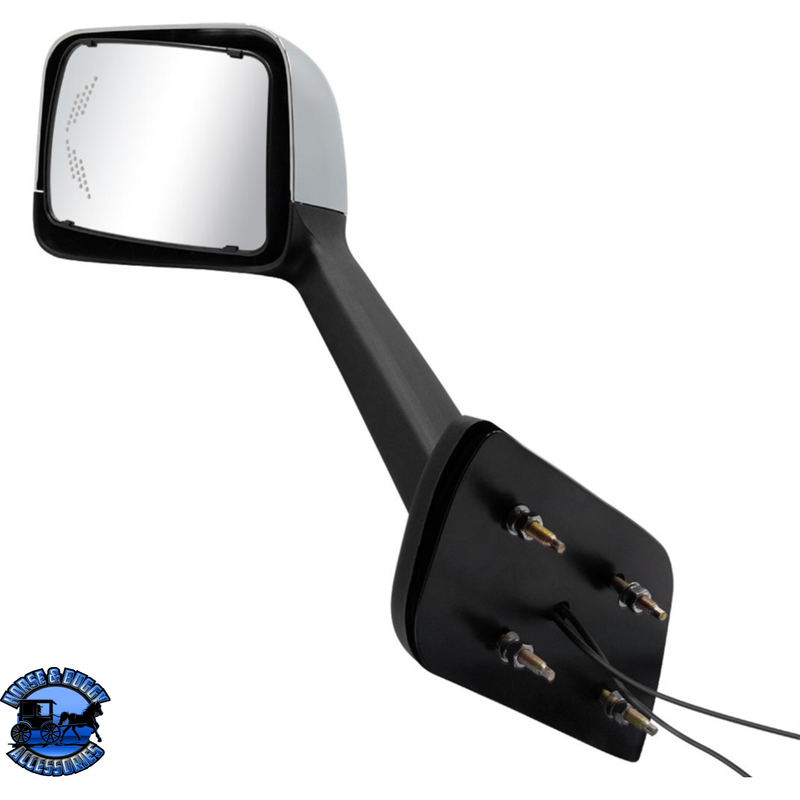 CHROME PLASTIC HOOD MIRROR ASSEMBLY WITH SEQUENTIAL LED TURN SIGNALS FOR 2018-2024 INTERNATIONAL LT (Choose Side) Hood Mirror Driver's Side,Passenger's Side Light Gray