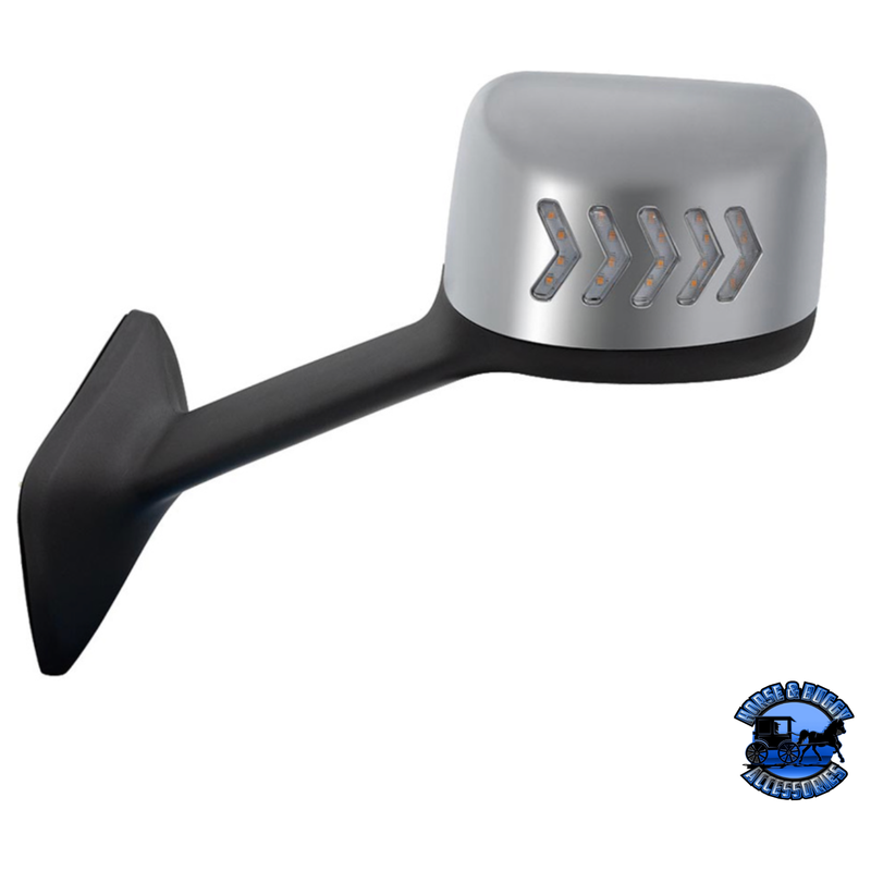 CHROME PLASTIC HOOD MIRROR ASSEMBLY WITH SEQUENTIAL LED TURN SIGNALS FOR 2018-2024 INTERNATIONAL LT (Choose Side) Hood Mirror Driver's Side,Passenger's Side Dark Slate Gray