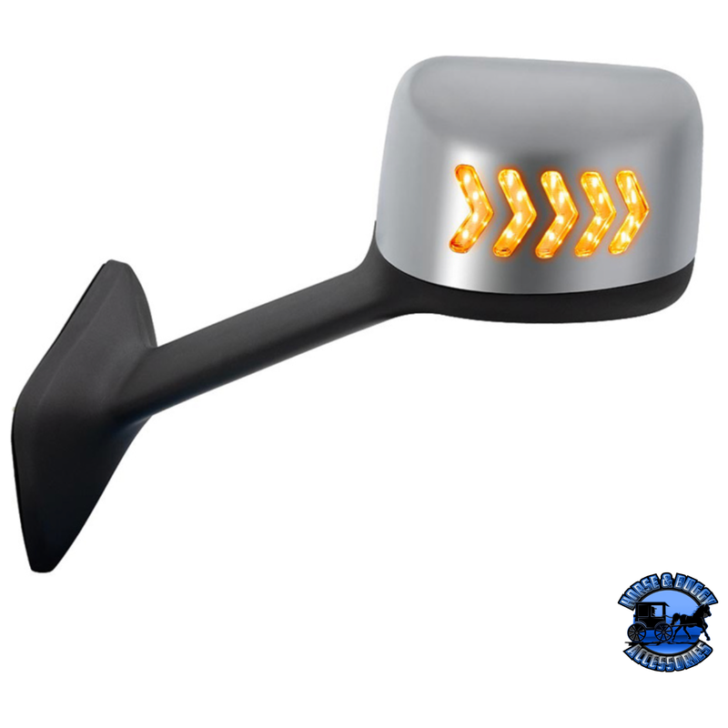 CHROME PLASTIC HOOD MIRROR ASSEMBLY WITH SEQUENTIAL LED TURN SIGNALS FOR 2018-2024 INTERNATIONAL LT (Choose Side) Hood Mirror Driver's Side Dark Gray