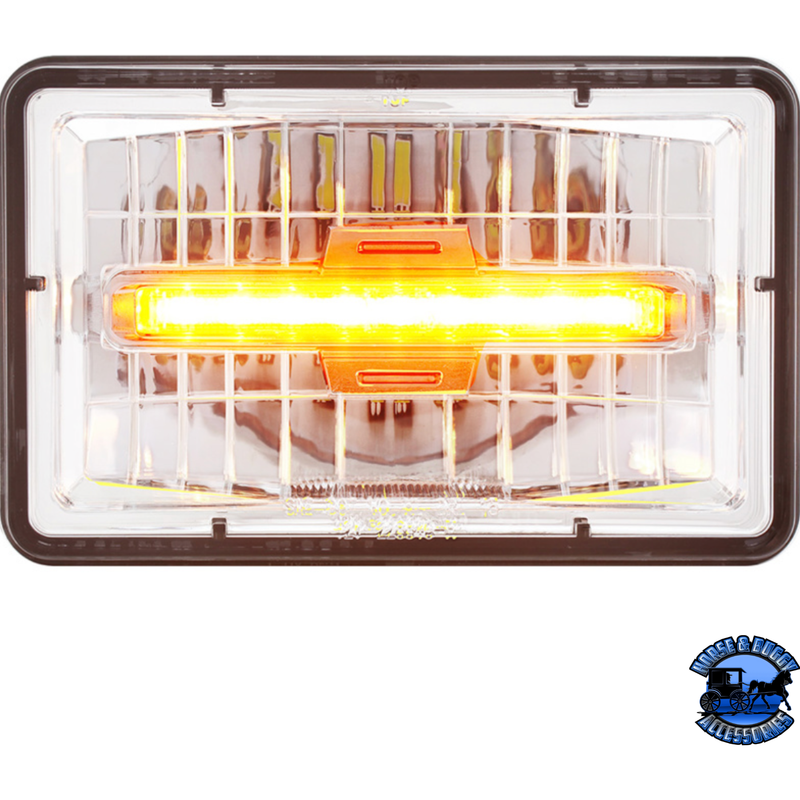 ULTRALIT - 4" X 6" RECTANGULAR LED HEADLIGHT WITH LED POSITION LIGHT (Choose Color) (Choose High or Low) LED Headlight Amber / Low,Amber / High Light Gray