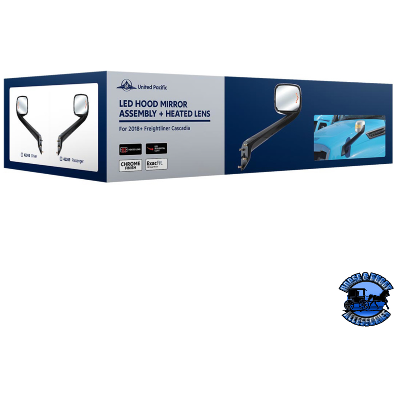 HOOD MIRROR ASSEMBLY W/LED LIGHTS ON MIRROR COVER & GLASS FOR 2018-2024 FREIGHTLINER CASCADIA (Choose Side) Hood Mirror Driver's Side,Passenger's Side Light Gray