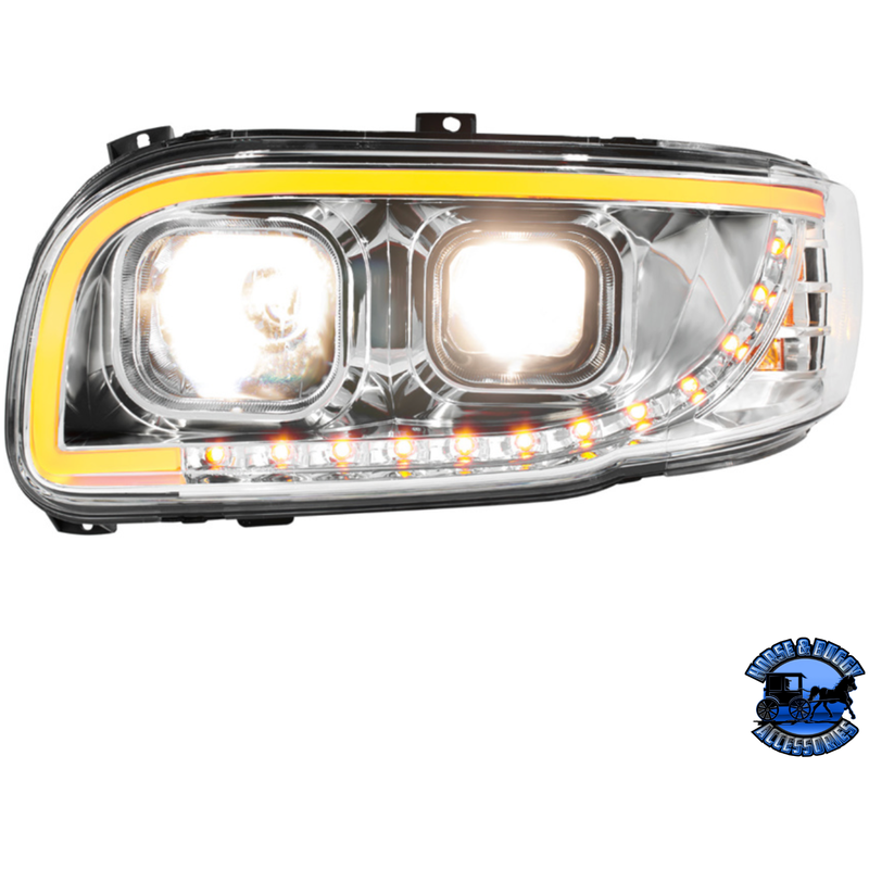 PROJECTION HEADLIGHT WITH LED TURN SIGNAL & LIGHT BAR FOR 2008-2024 PETERBILT 389 (Choose Color) (Choose Side) HEADLIGHT Chrome / Driver's Side,Chrome / Passenger's Side,Black / Driver's Side,Black / Passenger's Side Gray