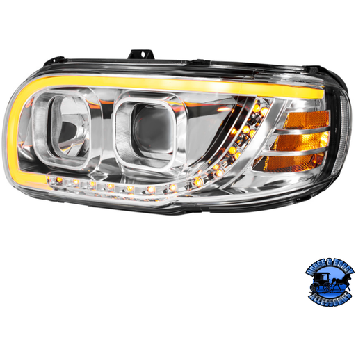 Gray PROJECTION HEADLIGHT WITH LED TURN SIGNAL & LIGHT BAR FOR 2008-2024 PETERBILT 389 (Choose Color) (Choose Side) HEADLIGHT Chrome / Driver's Side