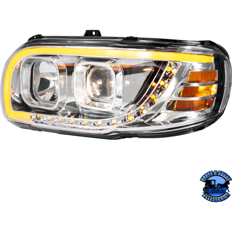 PROJECTION HEADLIGHT WITH LED TURN SIGNAL & LIGHT BAR FOR 2008-2024 PETERBILT 389 (Choose Color) (Choose Side) HEADLIGHT Chrome / Driver's Side,Chrome / Passenger's Side,Black / Driver's Side,Black / Passenger's Side Gray