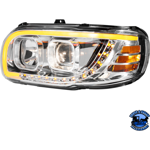 Gray PROJECTION HEADLIGHT WITH LED TURN SIGNAL & LIGHT BAR FOR 2008-2024 PETERBILT 389 (Choose Color) (Choose Side) HEADLIGHT Chrome / Driver's Side,Chrome / Passenger's Side,Black / Driver's Side,Black / Passenger's Side