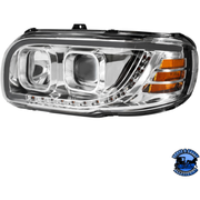 PROJECTION HEADLIGHT WITH LED TURN SIGNAL & LIGHT BAR FOR 2008-2024 PETERBILT 389 (Choose Color) (Choose Side) HEADLIGHT Chrome / Driver's Side,Chrome / Passenger's Side,Black / Driver's Side,Black / Passenger's Side Gray