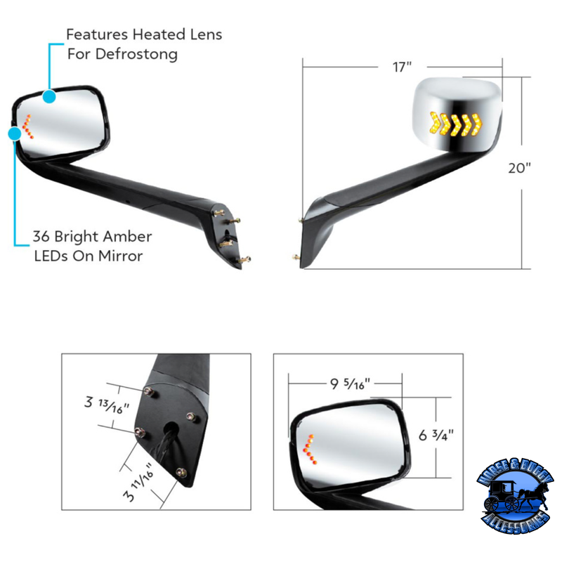 HOOD MIRROR ASSEMBLY W/LED LIGHTS ON MIRROR COVER & GLASS FOR 2018-2024 FREIGHTLINER CASCADIA (Choose Side) Hood Mirror Driver's Side,Passenger's Side Light Gray