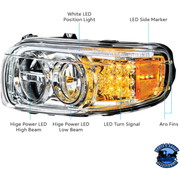 LED HEADLIGHT WITH LED TURN & POSITION LIGHT BAR FOR PETERBILT 388 (2008-2015) & 389 (2008-2023) (Choose Color) (Choose Side) HEADLIGHT Chrome / Driver's Side,Chrome / Passenger's Side,Black / Driver's Side,Black / Passenger's Side Gray