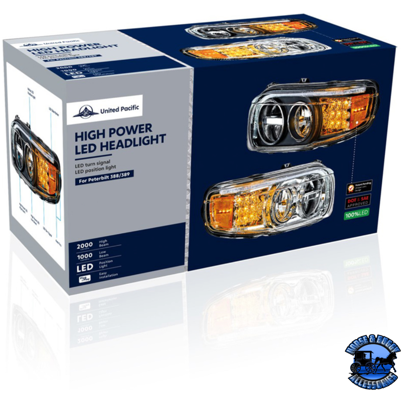 LED HEADLIGHT WITH LED TURN & POSITION LIGHT BAR FOR PETERBILT 388 (2008-2015) & 389 (2008-2023) (Choose Color) (Choose Side) HEADLIGHT Chrome / Driver's Side,Chrome / Passenger's Side,Black / Driver's Side,Black / Passenger's Side Light Gray