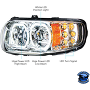 HIGH POWER 10 LED HEADLIGHT WITH 6 LED TURN & 100 LED HALO FOR 2008-2023 PETERBILT 389 (Choose Color) (Choose Side) HEADLIGHT Chrome / Driver's Side,Chrome / Passenger's Side,Black / Driver's Side,Black / Passenger's Side Light Gray