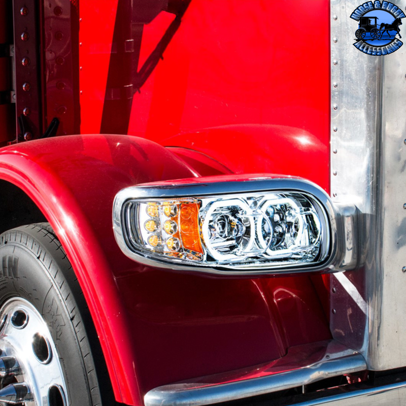 HIGH POWER 10 LED HEADLIGHT WITH 6 LED TURN & 100 LED HALO FOR 2008-2023 PETERBILT 389 (Choose Color) (Choose Side) HEADLIGHT Chrome / Driver's Side,Chrome / Passenger's Side,Black / Driver's Side,Black / Passenger's Side Black
