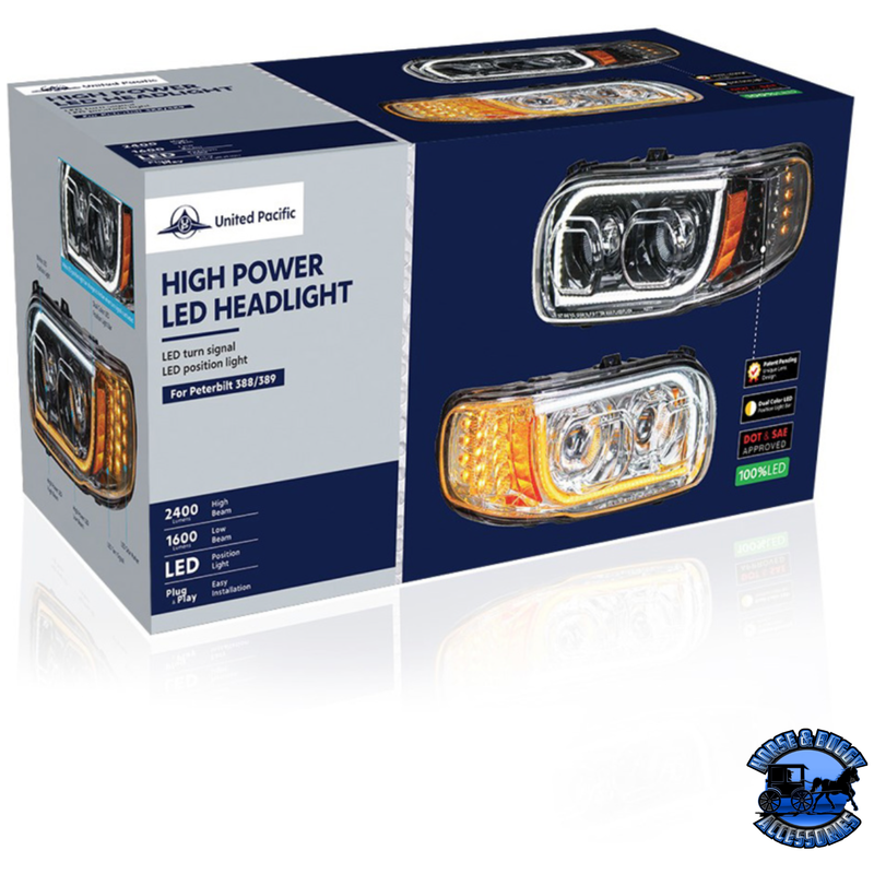 HIGH POWER LED HEADLIGHT WITH 16 LED TURN & 57 LED BAR FOR 2008-2023 PETERBILT 389 (Choose Color) (Choose Side) HEADLIGHT Chrome / Driver's Side,Chrome / Passenger's Side,Black / Driver's Side,Black / Passenger's Side Midnight Blue