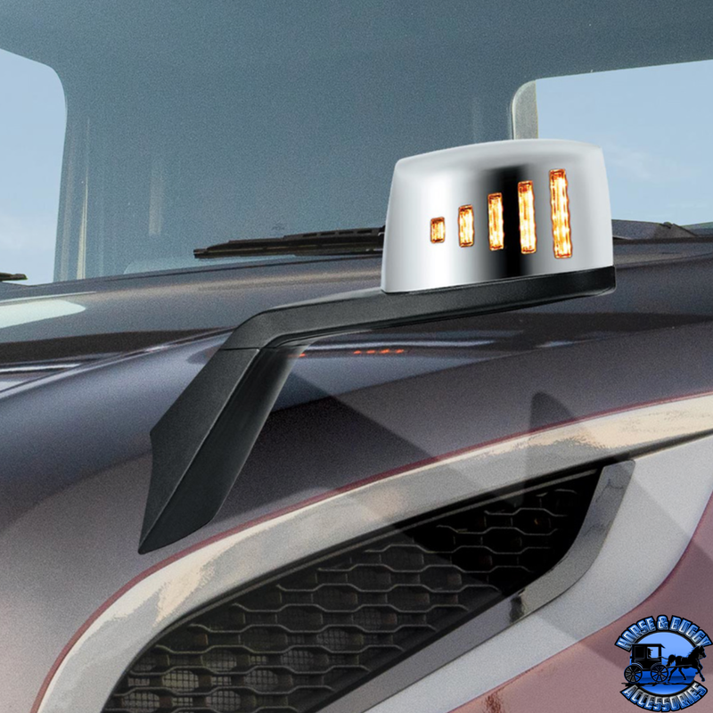 HOOD MIRROR ASSEMBLY W/LED LIGHTS ON MIRROR COVER & GLASS FOR 2018-2024 VOLVO VNL (Choose Side) Hood Mirror Driver's Side,Passenger's Side Dim Gray