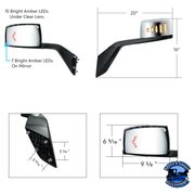 HOOD MIRROR ASSEMBLY W/LED LIGHTS ON MIRROR COVER & GLASS FOR 2018-2024 VOLVO VNL (Choose Side) Hood Mirror Driver's Side,Passenger's Side Light Gray