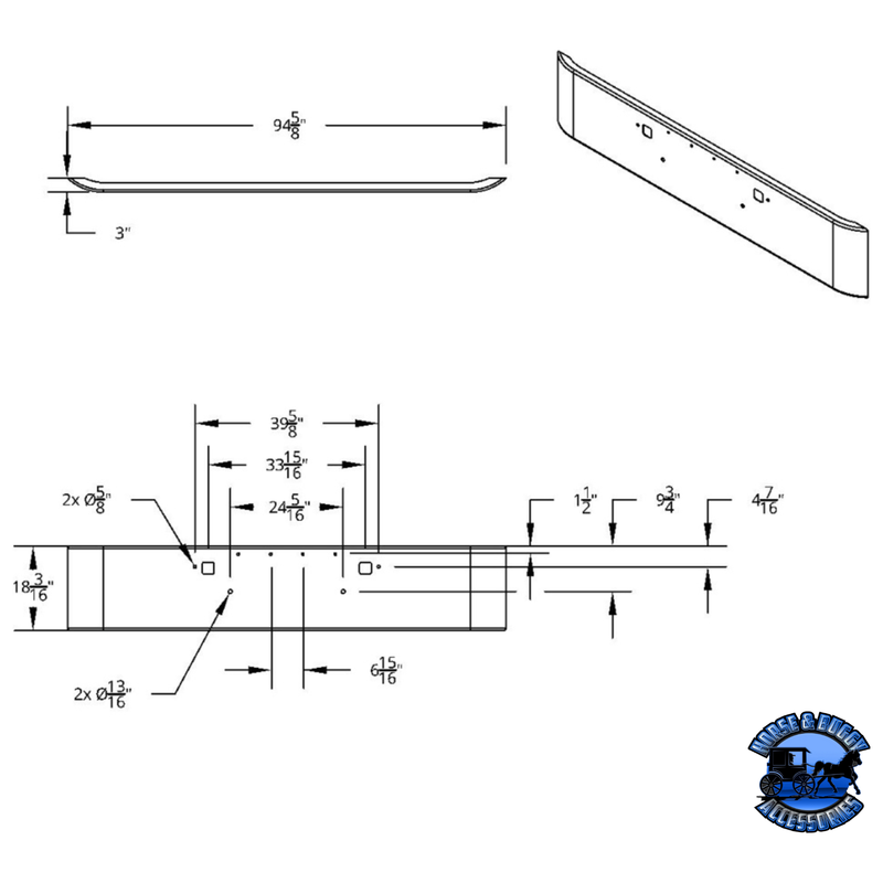 SS CLAD ALUMINUM BUMPER FOR 2008-2023 PETERBILT 389 - CURVED ENDS #20840 BUMPER Dark Slate Gray