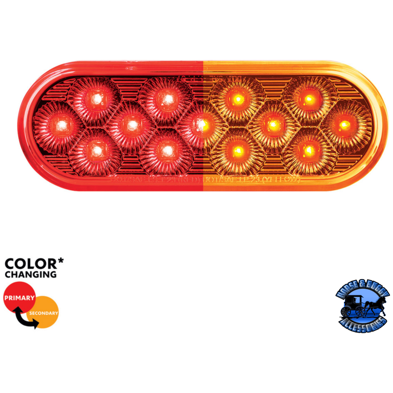 13 LED 6" OVAL DOUBLE FURY LIGHT (Choose Color) light Red / Amber Firebrick