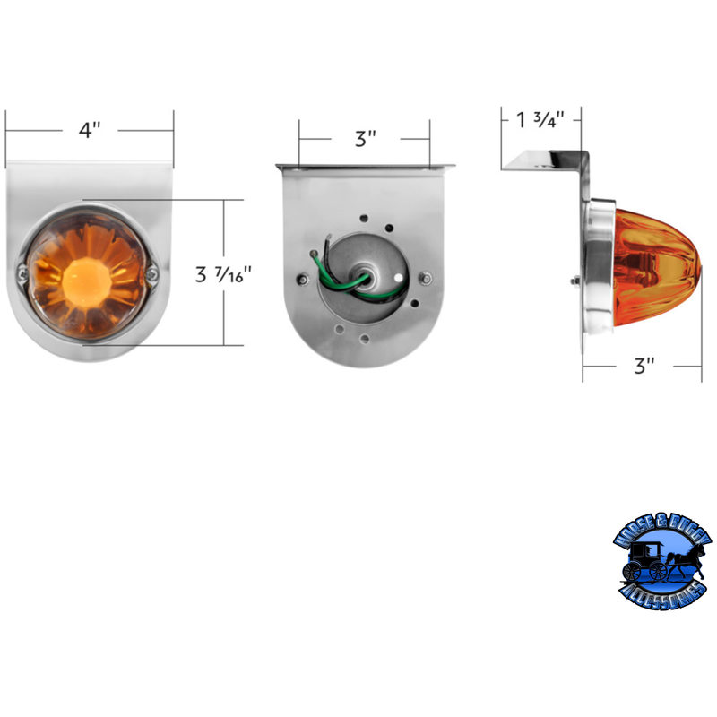 DUAL FUNCTION GLASS WATERMELON LIGHT WITH STAINLESS STEEL LIGHT BRACKET KIT WITH LED BULB (Choose Lens Color) WATERMELON Amber,Dark Amber,Clear,Red Gray