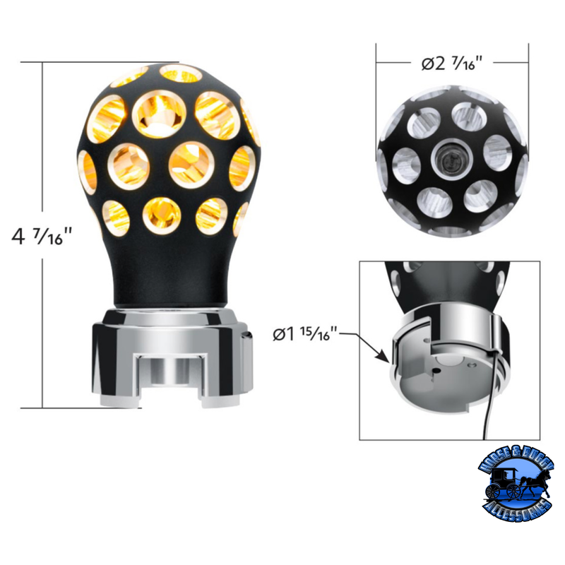 THREAD-ON PHOENIX STYLE BALL GEARSHIFT KNOB WITH LED 13/15/18 SPEED ADAPTER (Choose Finish) (Choose LED Color) Knob Matte Black / Amber,Matte Black / Blue,Matte Black / Red,Matte Black / White,Matte Black / Green,Matte Black / Purple,Clear Anodized / Amber,Clear Anodized / Blue,Clear Anodized / Red,Clear Anodized / White,Clear Anodized / Green,Clear Anodized / Purple Wheat