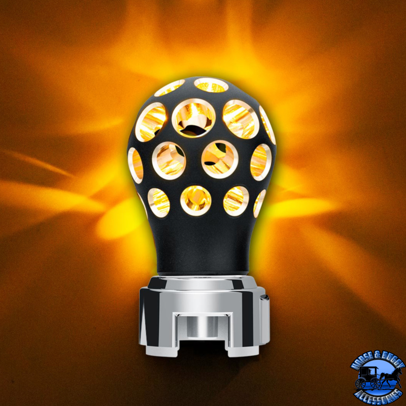 THREAD-ON PHOENIX STYLE BALL GEARSHIFT KNOB WITH LED 13/15/18 SPEED ADAPTER (Choose Finish) (Choose LED Color) Knob Matte Black / Amber,Matte Black / Blue,Matte Black / Red,Matte Black / White,Matte Black / Green,Matte Black / Purple,Clear Anodized / Amber,Clear Anodized / Blue,Clear Anodized / Red,Clear Anodized / White,Clear Anodized / Green,Clear Anodized / Purple Saddle Brown