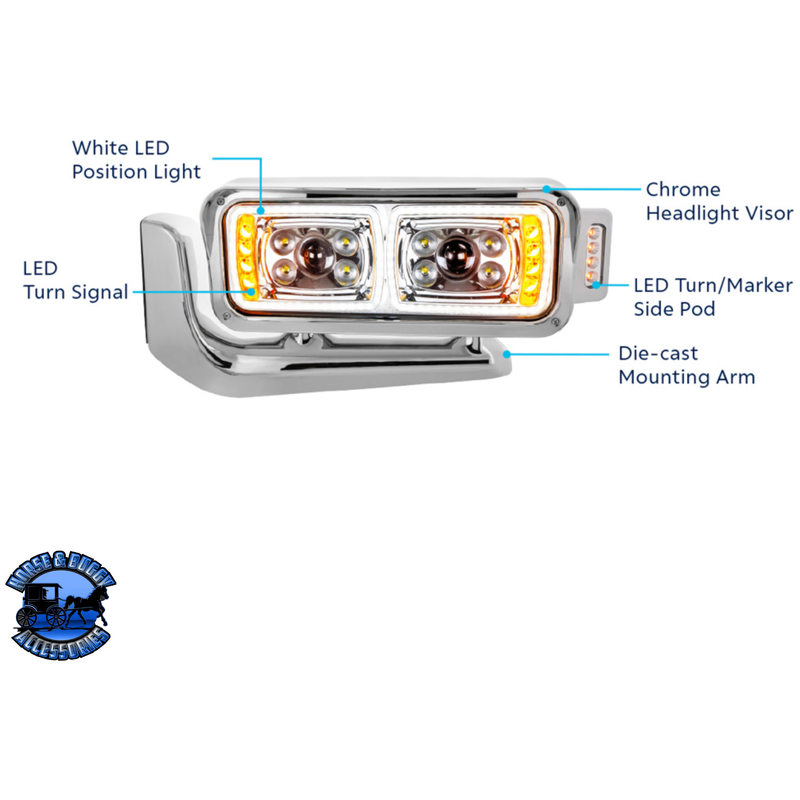 10 HIGH POWER LED PROJECTION HEADLIGHT ASSEMBLY WITH MOUNTING ARM & TURN SIGNAL SIDE POD (Choose Color) (Choose Side) LED Headlight Chrome / Driver's Side,Chrome / Passenger's Side,Black / Driver's Side,Black / Passenger's Side Gray