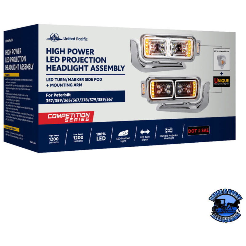 10 HIGH POWER LED PROJECTION HEADLIGHT ASSEMBLY WITH MOUNTING ARM & TURN SIGNAL SIDE POD (Choose Color) (Choose Side) LED Headlight Chrome / Driver's Side,Chrome / Passenger's Side,Black / Driver's Side,Black / Passenger's Side Midnight Blue