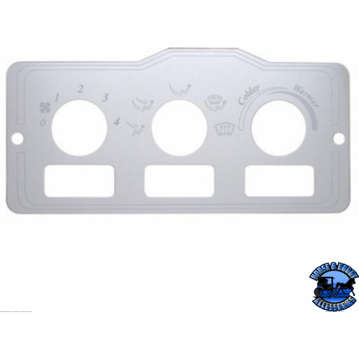 PETERBILT STAINLESS A/C CONTROL PLATE - 3 SQUARE OPENING #48000 A/C Control Cover Light Gray