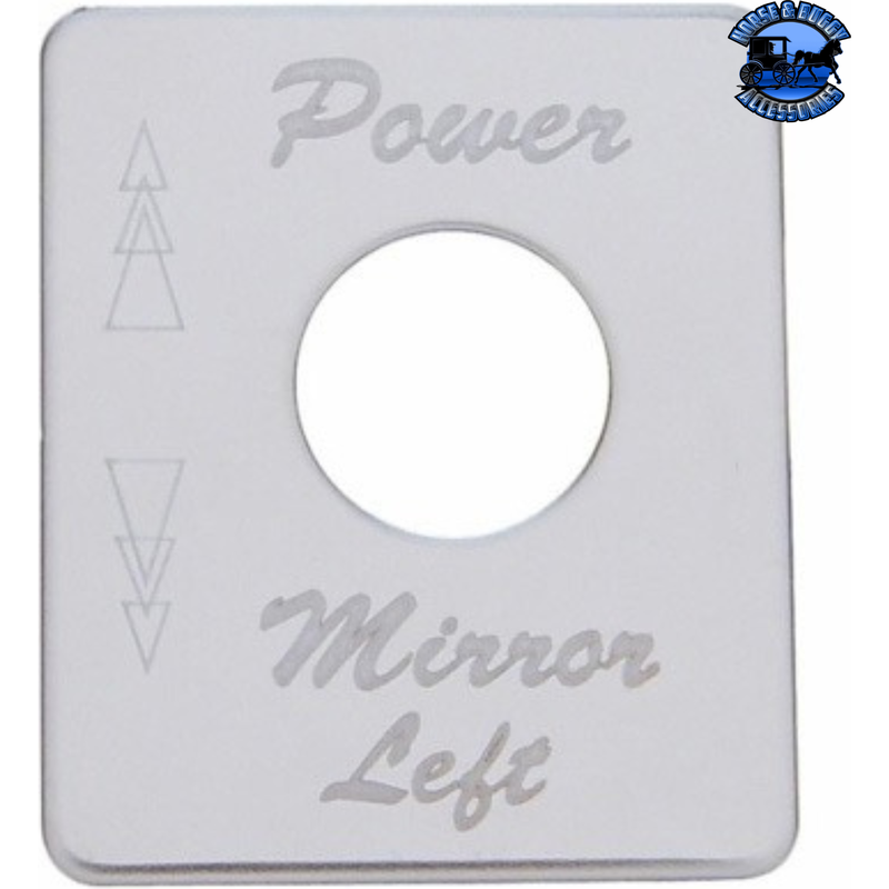 STAINLESS STEEL SWITCH NAME PLATE FOR PETERBILT - POWER MIRROR (LEFT) #48456 Switch Name Plate Light Gray