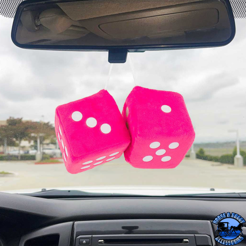 3" X 3" CLASSIC FUZZY DICE (Choose Color) interior Pink,Blue,Black,Red,White Light Gray