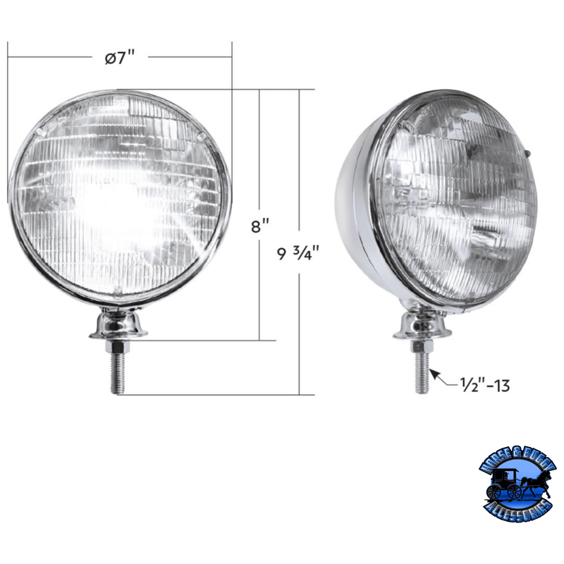 7" DIETZ STYLE HEADLIGHT HOUSING WITH 12 VOLT 6014 SEAL BEAM BULB (PAIR) #A5022SB HEADLIGHT Light Gray