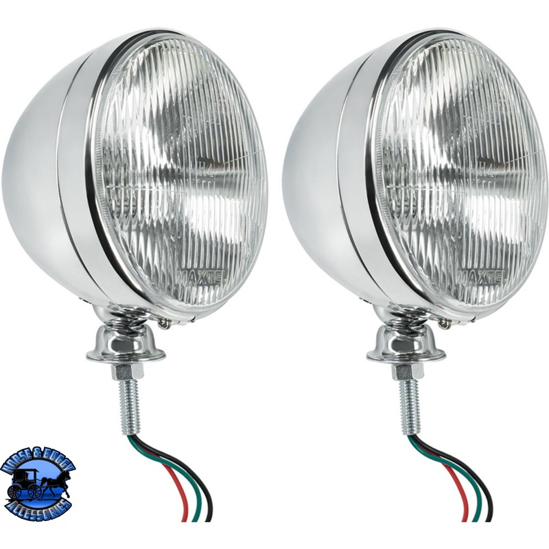7" CHROME DIETZ STYLE HEADLIGHT WITH 12 VOLT FLAT H4 HALOGEN BULB (PAIR) #A5022A HEADLIGHT Gray