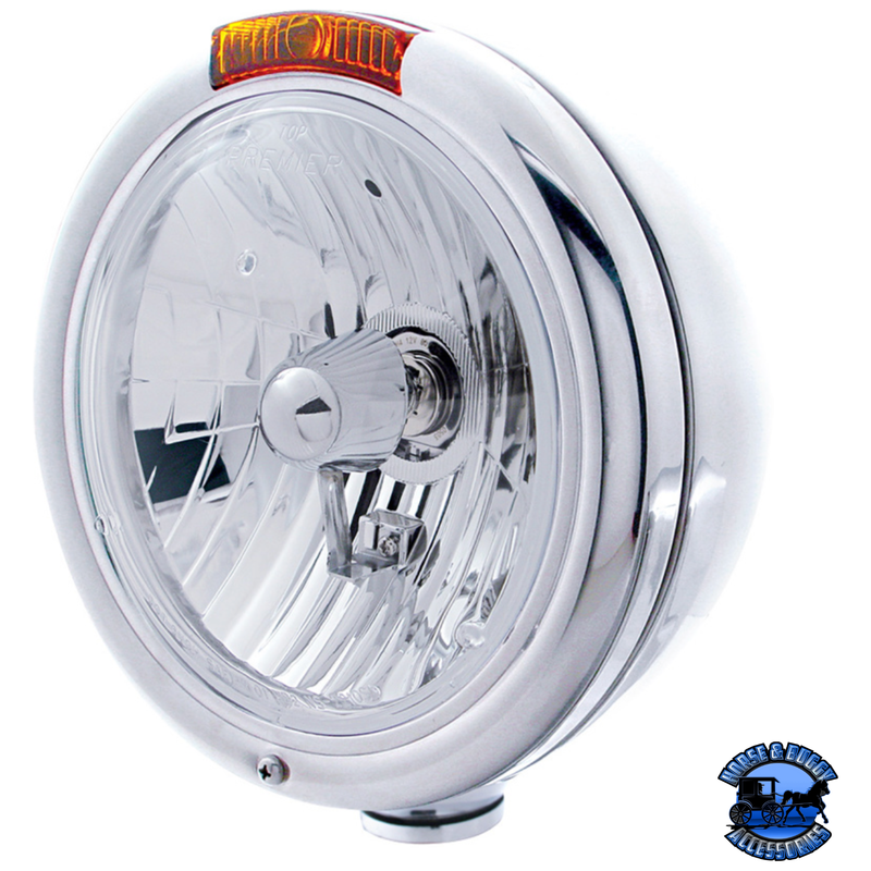 CLASSIC HEADLIGHT ASSEMBLY CRYSTAL H4 BULB & TURN SIGNAL (Choose Color) HEADLIGHT Stainless Light Gray