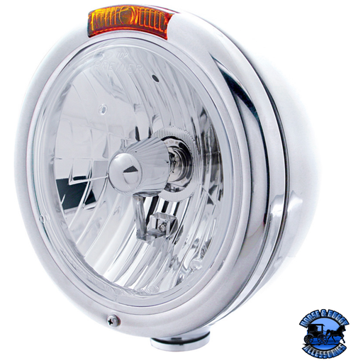 CLASSIC HEADLIGHT ASSEMBLY CRYSTAL H4 BULB & TURN SIGNAL (Choose Color) HEADLIGHT Stainless Light Gray