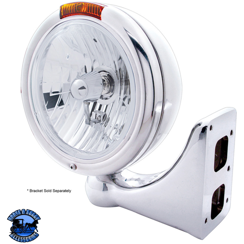 CLASSIC HEADLIGHT ASSEMBLY CRYSTAL H4 BULB & TURN SIGNAL (Choose Color) HEADLIGHT Stainless,Chrome Light Gray