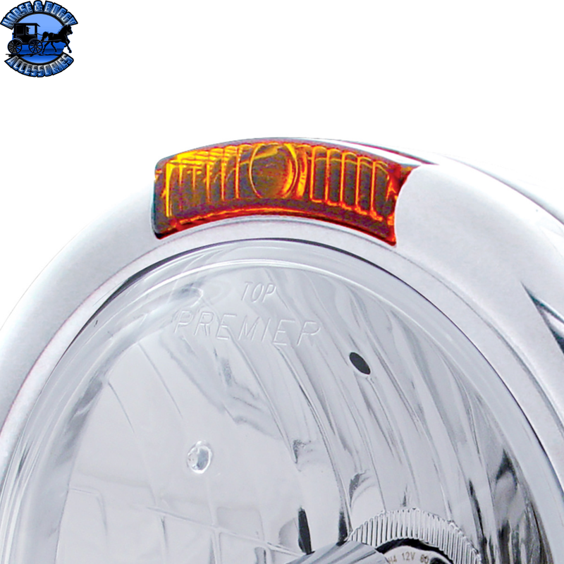 CLASSIC HEADLIGHT ASSEMBLY CRYSTAL H4 BULB & TURN SIGNAL (Choose Color) HEADLIGHT Stainless,Chrome Light Gray
