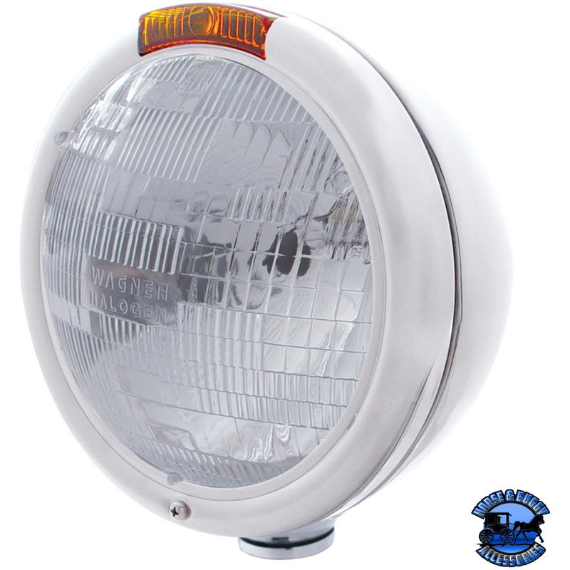 CLASSIC HEADLIGHT ASSEMBLY WITH H6024 BULB & AMBER TURN SIGNAL (Choose Color) HEADLIGHT Stainless Gray