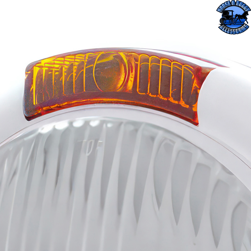 CLASSIC HEADLIGHT ASSEMBLY WITH H4 BULB & AMBER TURN SIGNAL (Choose Color) Headlight Stainless,Chrome Gray