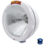 CLASSIC HEADLIGHT ASSEMBLY WITH H4 BULB & AMBER TURN SIGNAL (Choose Color) Headlight Stainless Light Gray
