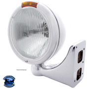 CLASSIC HEADLIGHT ASSEMBLY WITH H4 BULB & AMBER TURN SIGNAL (Choose Color) Headlight Stainless,Chrome Light Gray