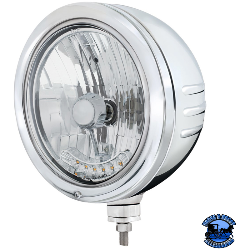 STAINLESS BULLET EMBOSSED STRIPE HEADLIGHT HOUSING WITH 6 AMBER LED CRYSTAL HALOGEN HEADLIGHT #32777 HEADLIGHT Light Gray