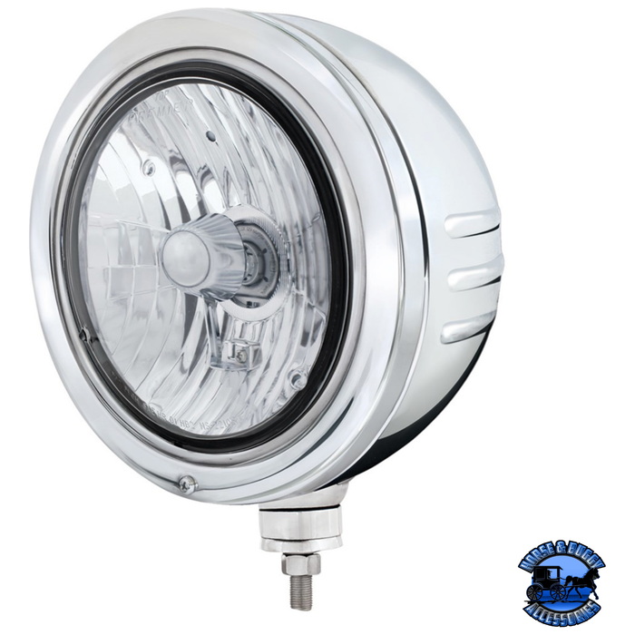 Light Gray STAINLESS BULLET EMBOSSED STRIPE HEADLIGHT HOUSING WITH CRYSTAL H4 HALOGEN HEADLIGHT #32776 HEADLIGHT