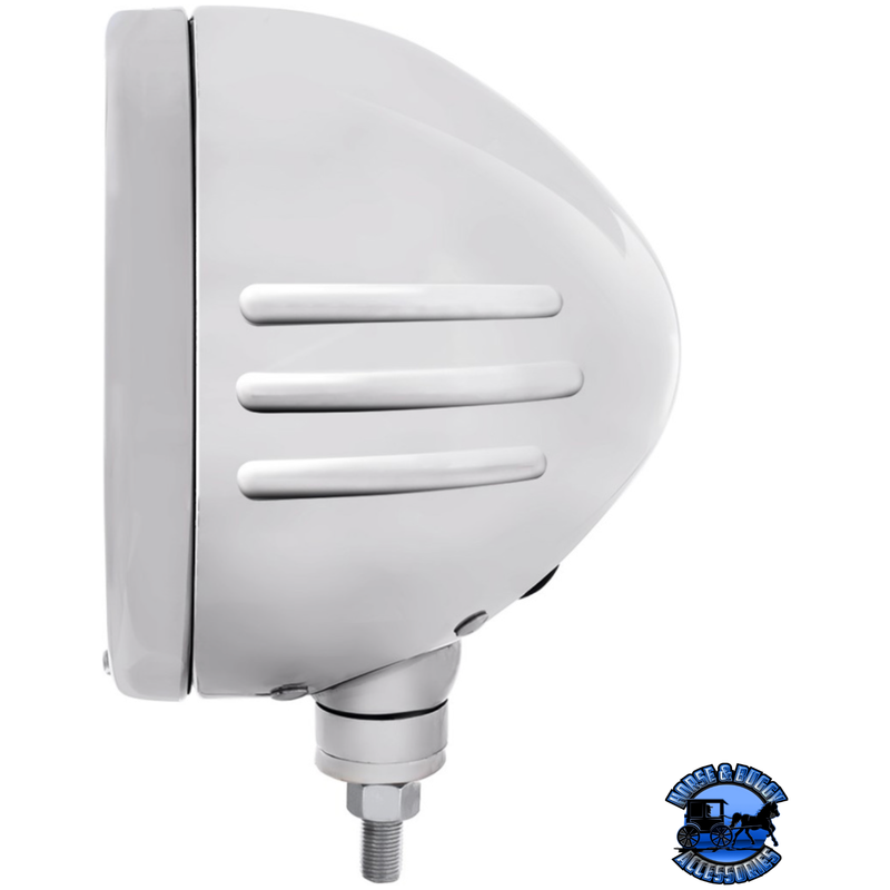 STAINLESS BULLET EMBOSSED STRIPE HEADLIGHT HOUSING WITH CRYSTAL H4 HALOGEN HEADLIGHT #32776 HEADLIGHT Light Gray