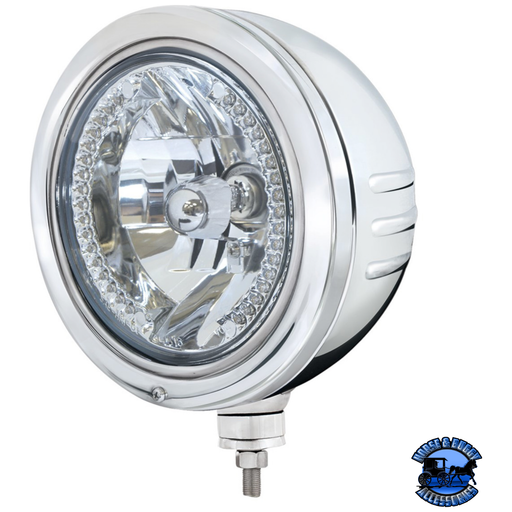 Light Gray STAINLESS BULLET EMBOSSED STRIPE HEADLIGHT HOUSING WITH 34 WHITE LED CRYSTAL HALOGEN HEADLIGHT #32775 HEADLIGHT