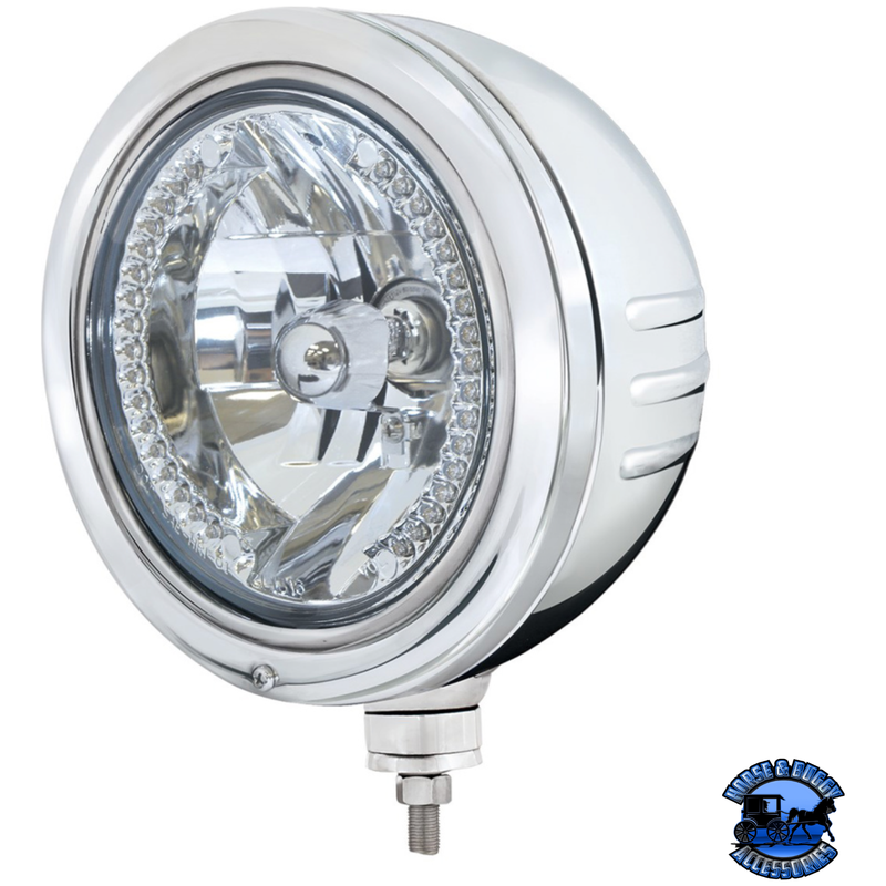 STAINLESS BULLET EMBOSSED STRIPE HEADLIGHT HOUSING WITH 34 AMBER LED CRYSTAL HALOGEN HEADLIGHT #32774 HEADLIGHT Light Gray