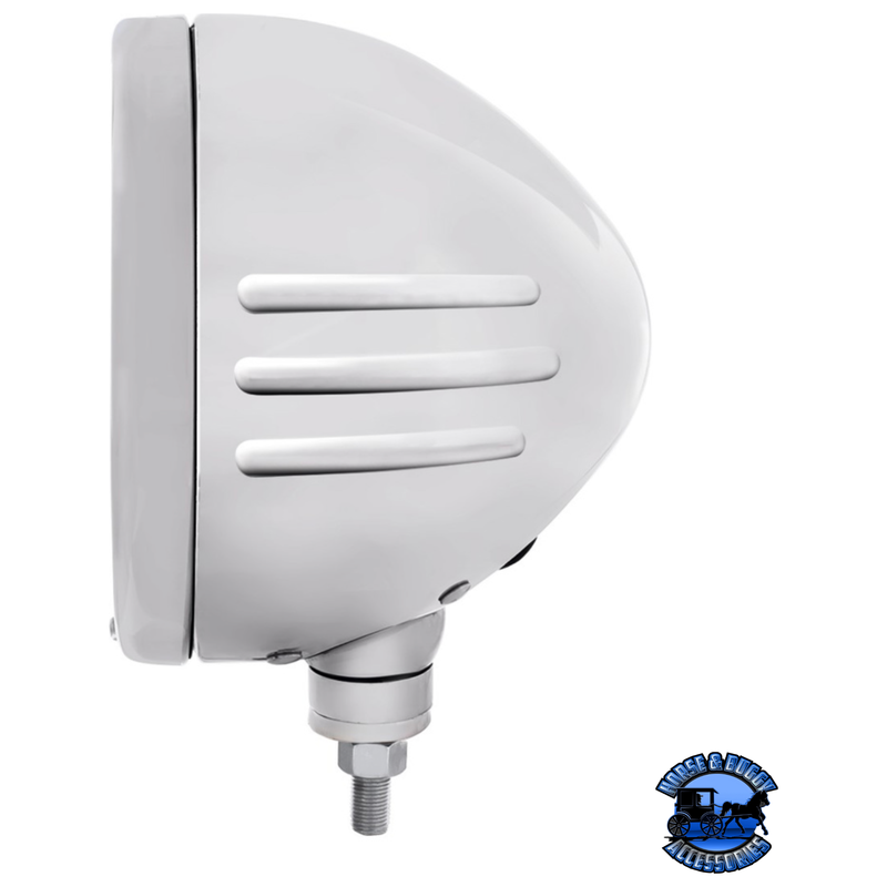 STAINLESS BULLET EMBOSSED STRIPE HEADLIGHT HOUSING WITH 34 AMBER LED CRYSTAL HALOGEN HEADLIGHT #32774 HEADLIGHT Light Gray