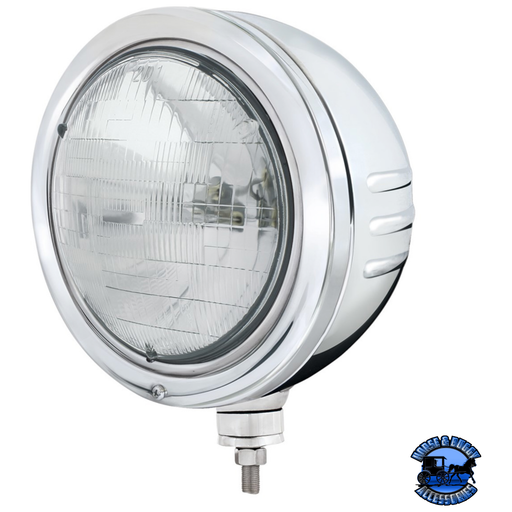 Light Gray STAINLESS BULLET EMBOSSED STRIPE HEADLIGHT HOUSING WITH H6024 HALOGEN HEADLIGHT #32773 HEADLIGHT