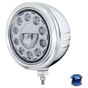 STAINLESS BULLET EMBOSSED STRIPE HEADLIGHT HOUSING WITH 11 LED CRYSTAL 7" ROUND HEADLIGHT #32771 Headlight Light Gray