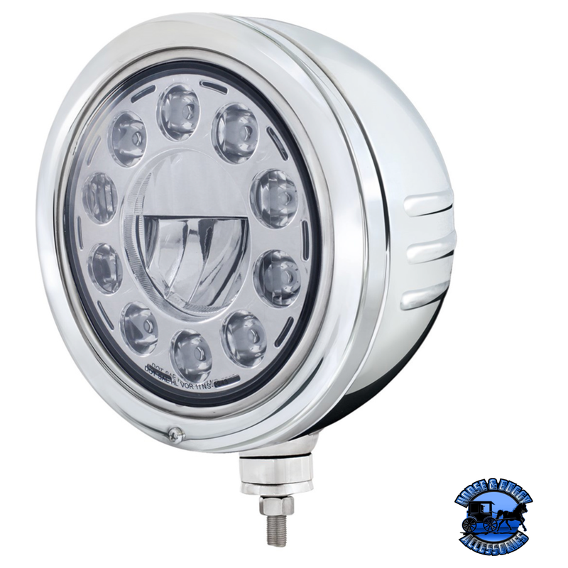 STAINLESS BULLET EMBOSSED STRIPE HEADLIGHT HOUSING WITH 11 LED CRYSTAL 7" ROUND HEADLIGHT #32771 Headlight Light Gray