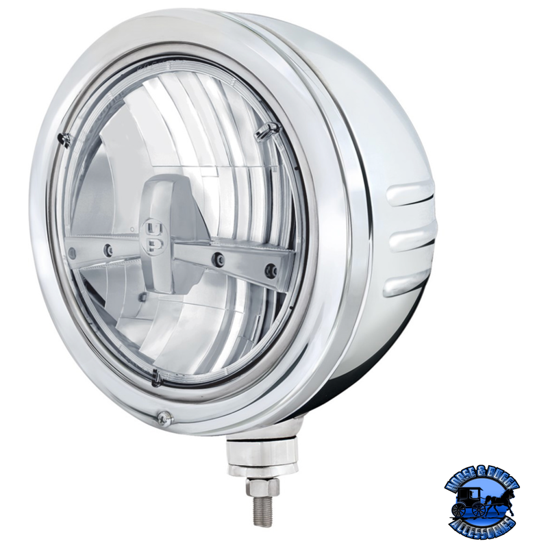 STAINLESS BULLET EMBOSSED STRIPE HEADLIGHT HOUSING WITH 5 LED 7" ROUND HEADLIGHT #32770 Headlight Light Gray