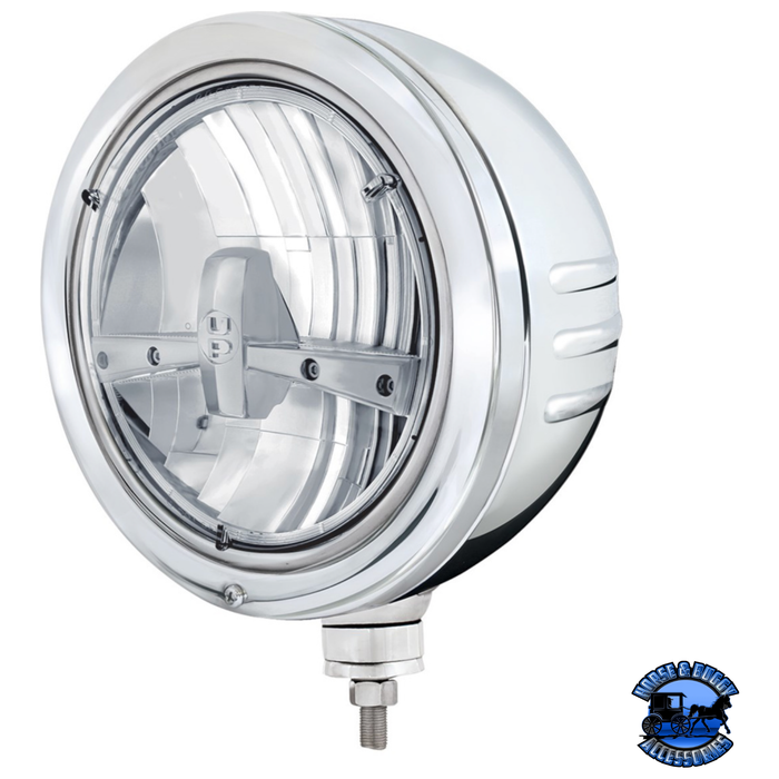 Light Gray STAINLESS BULLET EMBOSSED STRIPE HEADLIGHT HOUSING WITH 5 LED 7" ROUND HEADLIGHT #32770 Headlight